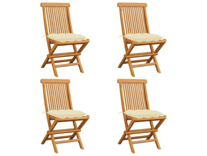 ZQQLVOO 4er-Set Klappstühle aus Massivholz Teakholz mit cremeweißen Kissen Teakholz, glatte Oberfläche, pflegeleicht, dick gepolstert, belastbar bis 110 kg, platzsparend faltbar