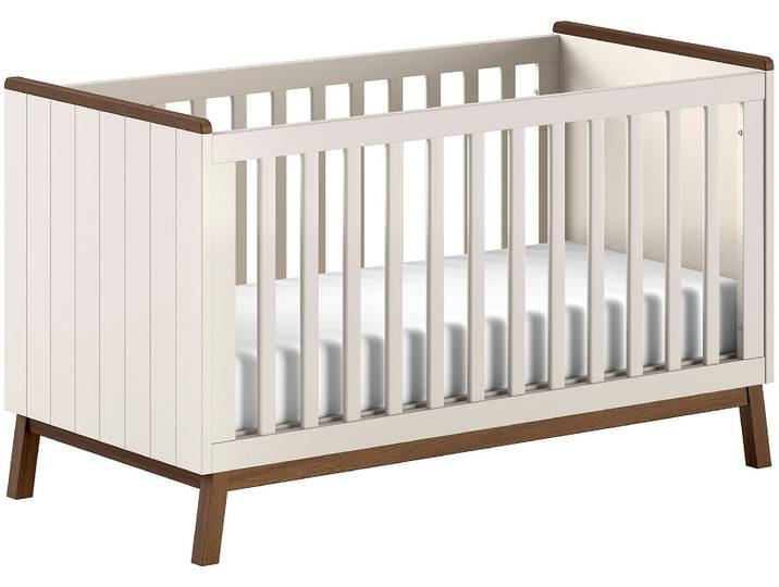 Babybett VIPACK Sezane 70x140 cm, in warmen Grau lackiert, Absatz nussbaumfarbig , beige (clay, kiefer nussbaum), B:145cm H:85cm L:145cm T:76cm, Babybetten, Babybett, mit 3-fach verstellbarem Lattenrost, später zum Junior-Bett umbaubar