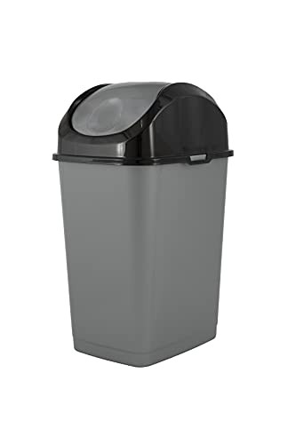Superio Mini Prullenbak met Scharnierend Deksel, Compacte Afvalbak, Grijs/Zwart, 4,9 Liter