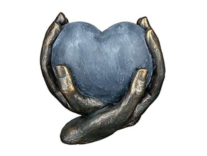 GILDE decoratie sculptuur hart in handen - Poly - cadeau verjaardag Kerstmis - decoratie woonkamer - Kleur: Brons grijs - Hoogte 15 cmH