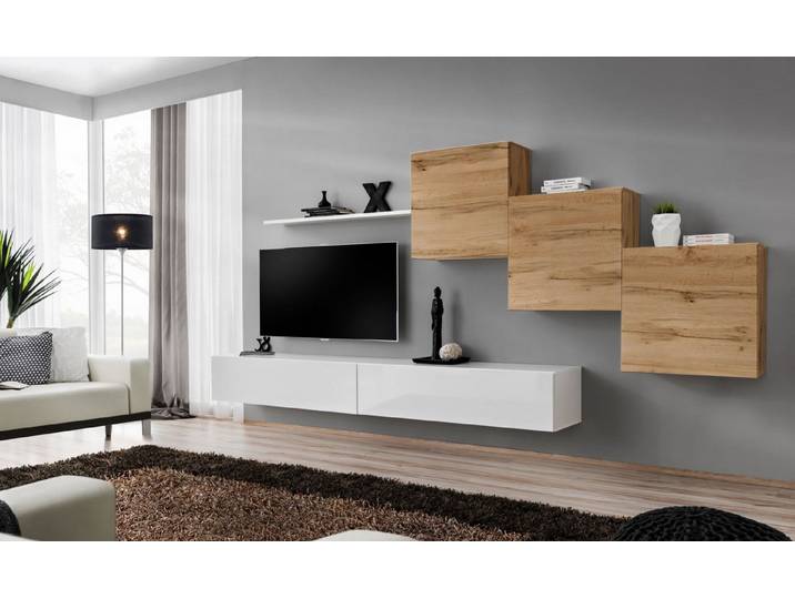 Xlmoebel Wohnwand Luxus 6tlg Designer Möbel Set mit Wandregal für Wohnzimmer, Made in Europa