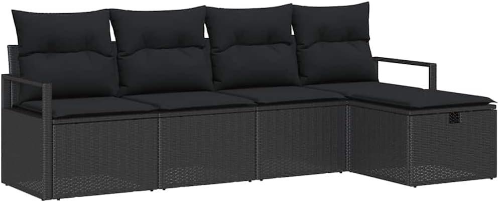 5-teiliges Garten-Sofa-Set aus Poly-Rattan mit Kissen in Schwarz, modulares Sitzmöbel für den Außenbereich