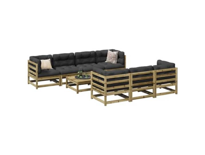 Massives Kiefernholz imprägniert Gartensofa Terrassengarnitur mit Kissen 8 8-teilige Gartenlounge-Sitzgruppe mit Auflagen, Eckmodul Sofa, Kaffeetisch Hocker, imprägniertes Kiefernholz, wetterfest,