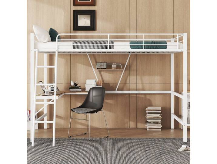 Lit enfant 90x200 lit mezzanine avec garde-corps et escalier cadre de lit en métal lit mezzanine avec bureau en L et
