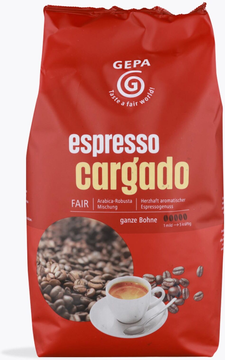 GEPA Espresso Cargado 1 kg   hele boon   70% Arabica, 30% Robusta, Nicaragua, Tanzania   Intense, krachtige espresso met elegante crema