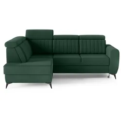 ECKSCHLAFSOFA Connor II verstellbare Kopfstützen, Dunkelgrün, links