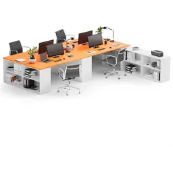 Bürotisch-Set BLOCK B05, 4 Arbeitsplätze mit Stauraum, 360 × 320 cm, weiß/orange
