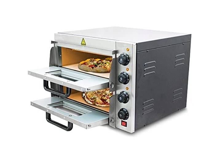 Bituxx Professioneller Doppel Pizzaofen Pizzabackofen Pizzamaker Elektrisch 3000W mit Steinplatte, Gastro Steinbackofen für Pizza, Brot und Backwaren, Leistung 3000 Watt, Temperatur bis zu 350°C