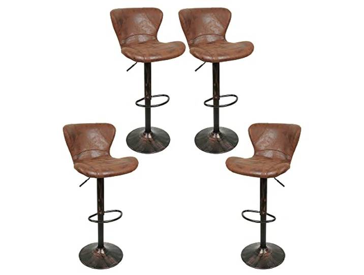Barhocker, 4 Stück, Vintage, Braun, verstellbar, drehbar, Barhocker, Küche, industriell, Barstuhl, drehbar, mit Rückenlehne und Fußstütze, für Haus, Küche, Bistro (4, braun)
