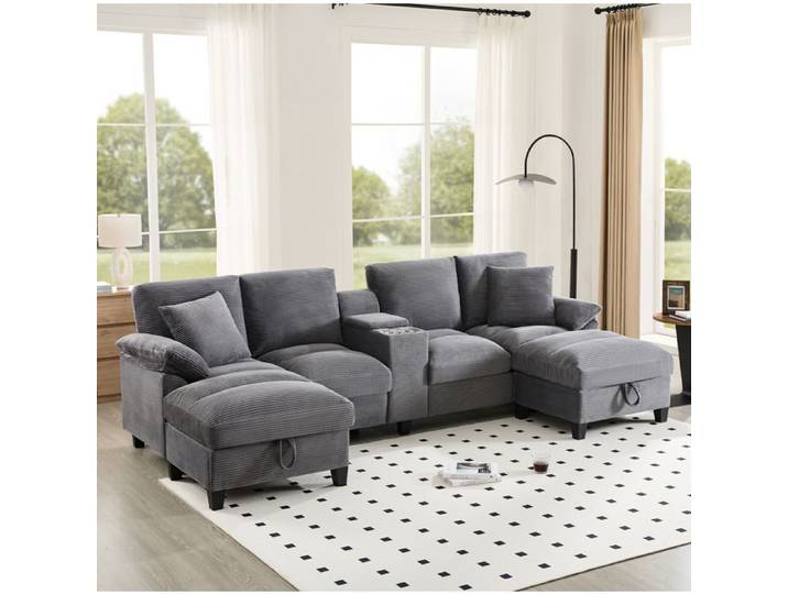 canapé en U 4 places SENVIRO espaces généreux 293x142x93cm gris