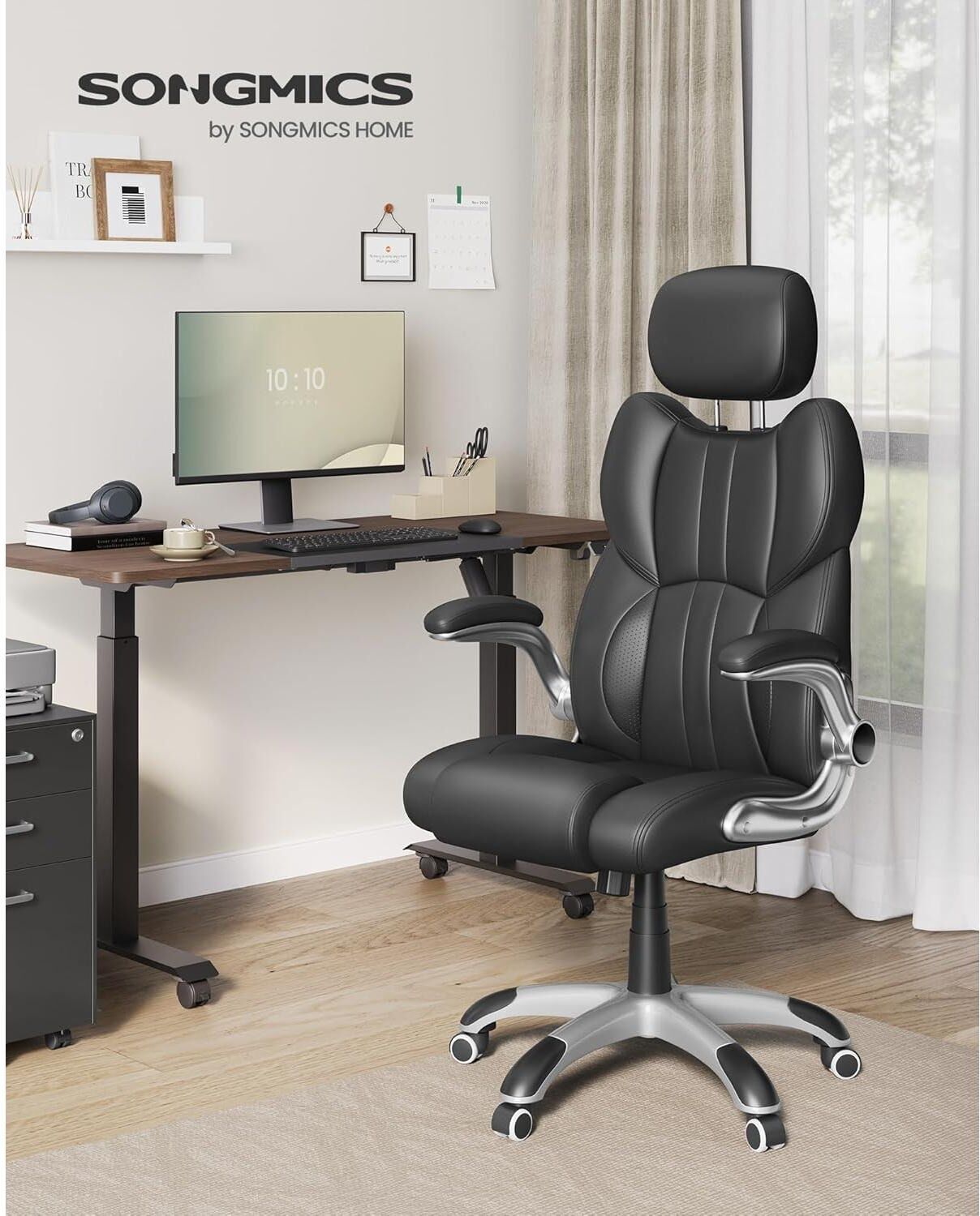 Bürostuhl SONGMICS "mit Armlehnen", schwarz, H:129cm, Metall, Stühle, Bürostuhl schwarz B/H/T: 129cm