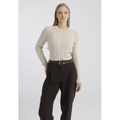 Rundhalspullover FELIX HARDY "Rundhalspullover", Damen, Gr. M, beige, 100% Baumwolle, Rundhals, Pullover Rundhalspullover