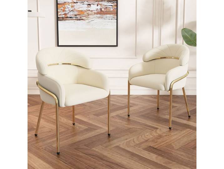Abrihome Chaise de Salle à Manger en Velours - Lot de 2 - Pieds en Métal - Beige