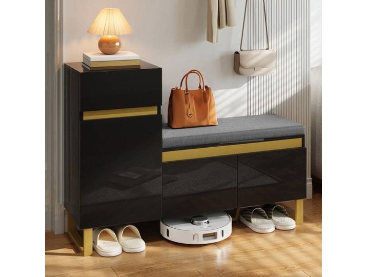 Meuble d'entrée moderne à chaussures grande capacité avec tiroirs et portes rangement minimaliste plusieurs