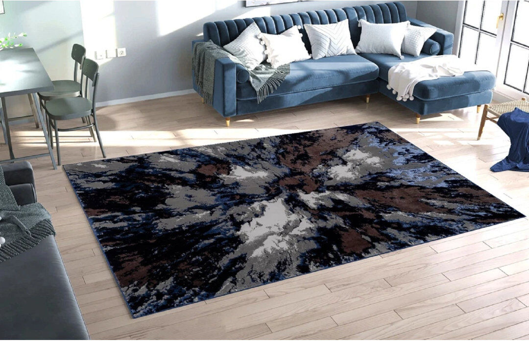 Metro Rectangle Geometric Dhurrie Indoor / Outdoor Navy Rectangle 120 x 170 cm
