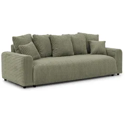 SCHLAFSOFA Calma mit Bettkasten im Bumpy-Design aus weichem Olive Plüschcord