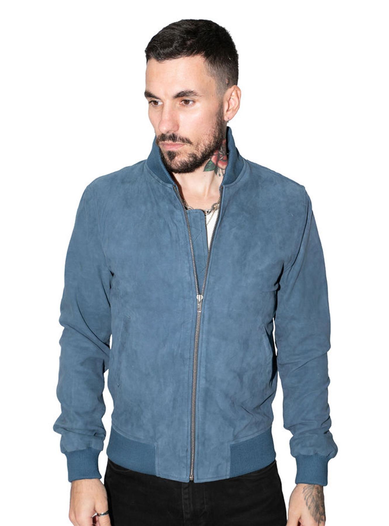 Herren-Bomberjacke aus Varsity-Leder im Retro-Stil aus Ziegenwildleder – Athen