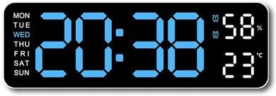 Inspire Essentials Large LED Digital Wall Clock With Temperature Humidity Display And Adjustable Brightness blue