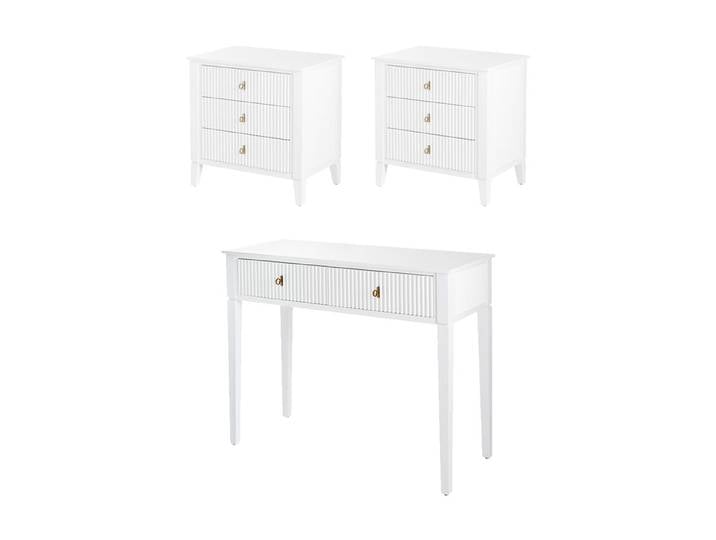 Heidi 3er Set – 2 Nachttische + 1 Konsole – Weiß – Messing/Silber