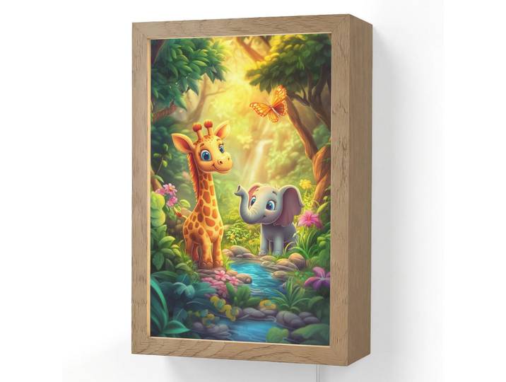 OnlyWow Wandleuchte - Giraffe - Elefant - Blumen - Dschungel - 20x30 cm, Grün, Holzwerkstoff, Rechteckig, LED integriert, 20x30x8 cm, Lampen & Leuchten, Innenbeleuchtung, Wandlampe