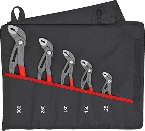 Knipex Cobra Zangen-Set, 5-teilig (rot, gezahnte Griffflächen, integrierter Klemmschutz)