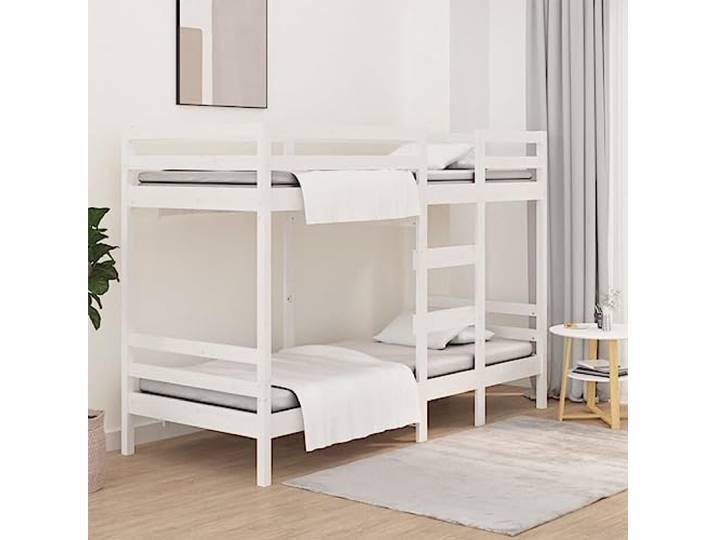 RJPLMFV Etagenbett, Weiß, 90 x 190 cm, massives Kiefernholz Ohne Matratze, 2 Einzelbetten, Sicherheitsgeländer, kompaktes Design, Montageanleitung enthalten