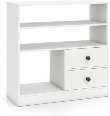 Costway Open Storage Cabinet with 3 Open Compartments and 2 Drawer-White