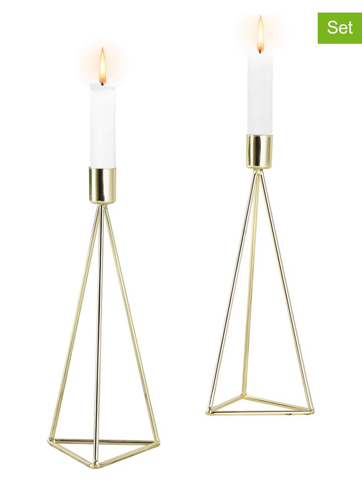 Echtwerk 2er-Set: Kerzenhalter "Diamant" in Gold - (L)24,5 cm - onesize