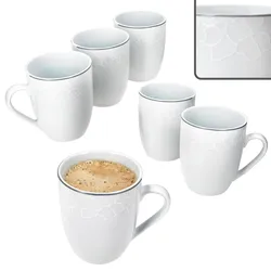 6x Venedig Kaffeebecher 300ml Porzellan-Tasse Weiß Relief Kaffee Tee Kakao