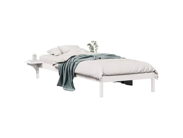 KTHLBRH Einzelbett 80 x 210 cm Kiefer massiv weiß Mit integrierten Nachttischen, modernes Design, robuste Struktur, solide Beine