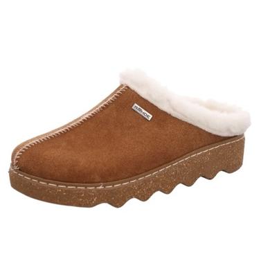 Pantoffel ROHDE "Foggia-D", Damen, Gr. 40, Lammwolle, braun, Veloursleder, Schuhe, Hausschuh, Clog mit herausnehmbarer Innensohle aus Lammwolle