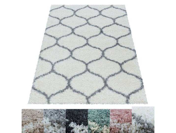 Tapis de salon rond crème à motifs en losanges - CARPETTEX - Shaggy 30mm - 160cm