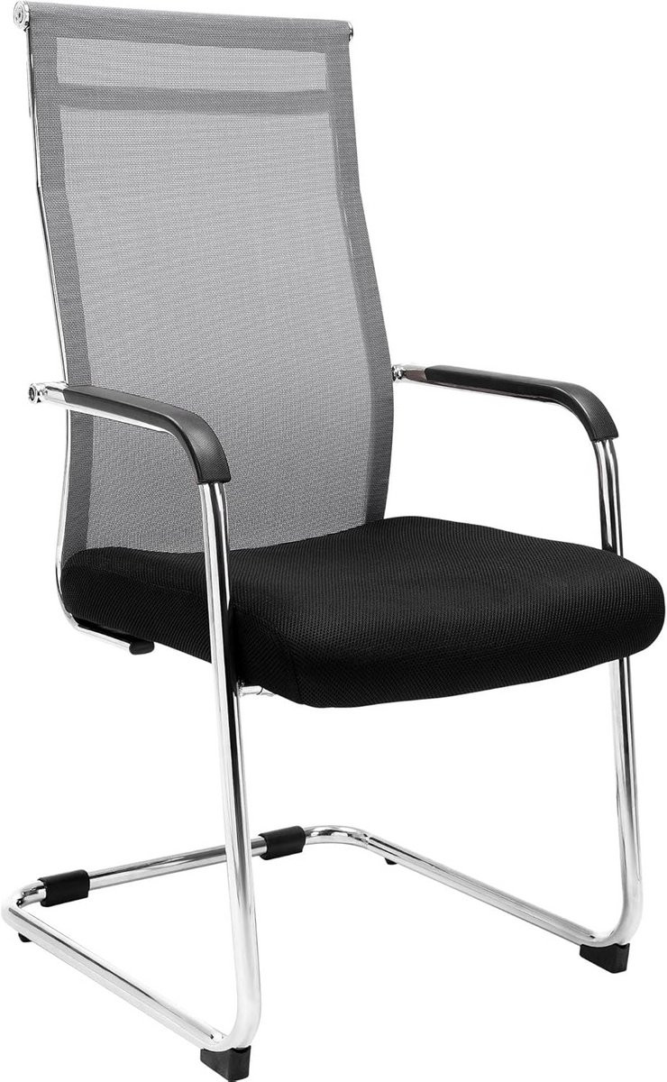 Comfortabele Bezoekersstoel met Ademende Netstof Bekleding in Neutraal Grijs