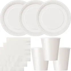 Party Deko Set weiss Einweggeschirr für 16 Personen Teller, Becher, Servietten Hochzeit Geburtstag