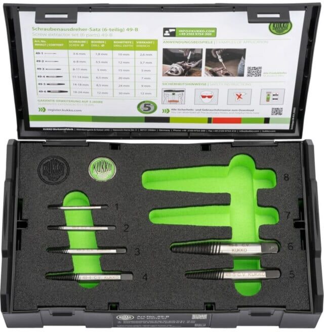 KUKKO Jeu d'extracteurs de vis 49-B M3-M24 6 pcs Taille nominale 1,2,3,4,5,6 (49-B)