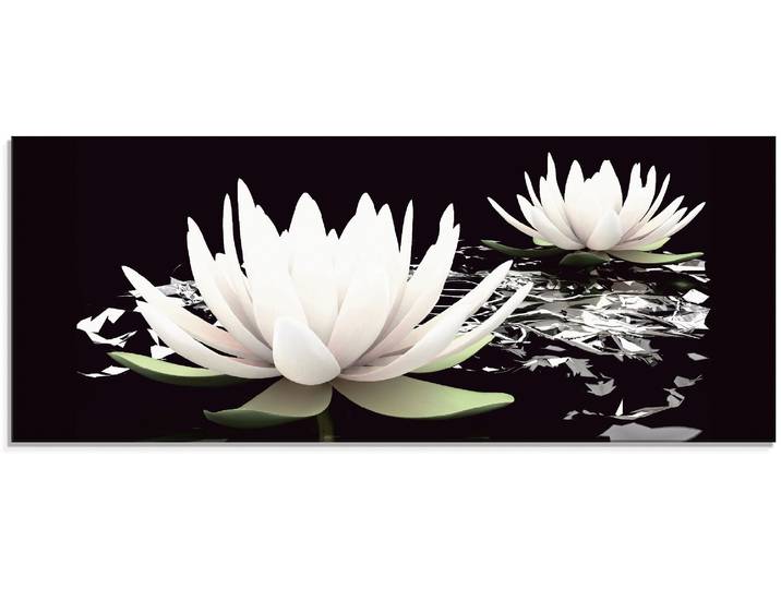 Glasbild ARTLAND Zwei Lotusblumen auf dem Wasser , schwarz (farbe bild(er): schwarz), B:125cm H:50cm, Bilder, Glasbild, in verschiedenen Grössen