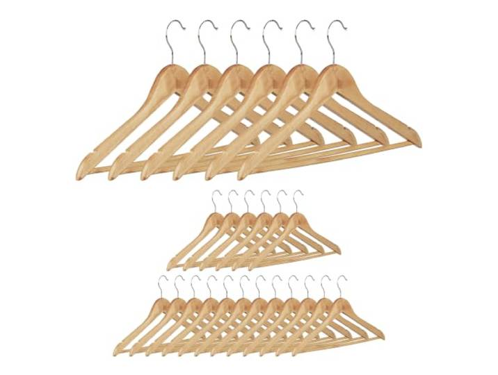 Relaxdays Cintre en bois set de 24 pantalon robe jupe chemise crochet pivotant Hxl: 22\,5 x 44\,5 cm\, nature