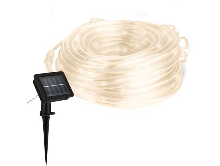 BRILONER – LED Strip Solar 10 Meter, Warmweißes Licht, Spitzwassergeschützte Solar Lichterkette Aussen, LED Streifen mit 2 Lichtmodi, Schlauch Outdoor, Band, Weiß, Klar