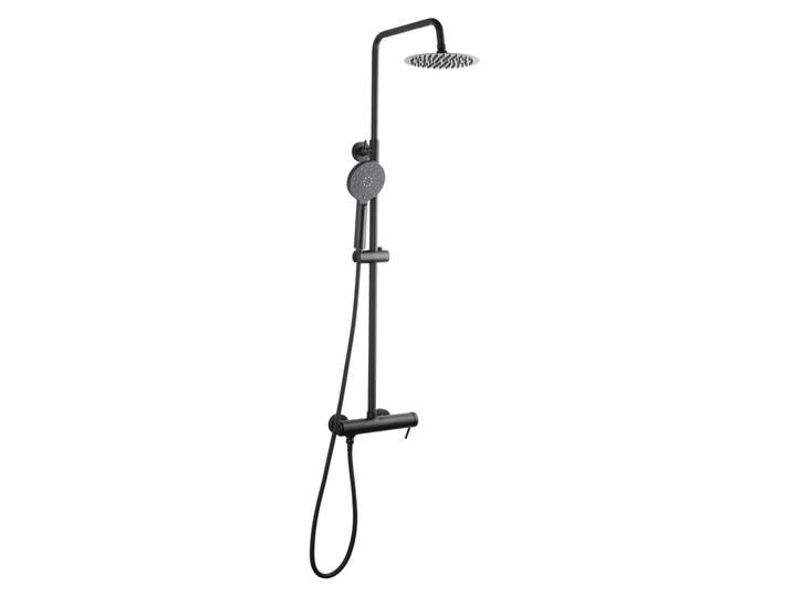 Colonne de douche avec mitigeur mécanique + Douche de tête 200mm + Douchette 3 jets, Noir mat (SATSSPKC)
