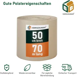 BB-Verpackungen GmbH 5 x Rollenwellpappe (0,5 x 70 m) Wellkarton Füllmaterial Polster Schutz Rollwellpappe BB-Verpackungen