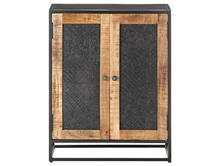 KGHFDVB Sideboard 60x35x75 cm Raues Mangoholz Industrieller Stil, Pulverbeschichteter Eisenrahmen, 2 Türen, Handgeschnitzt, Stauraum