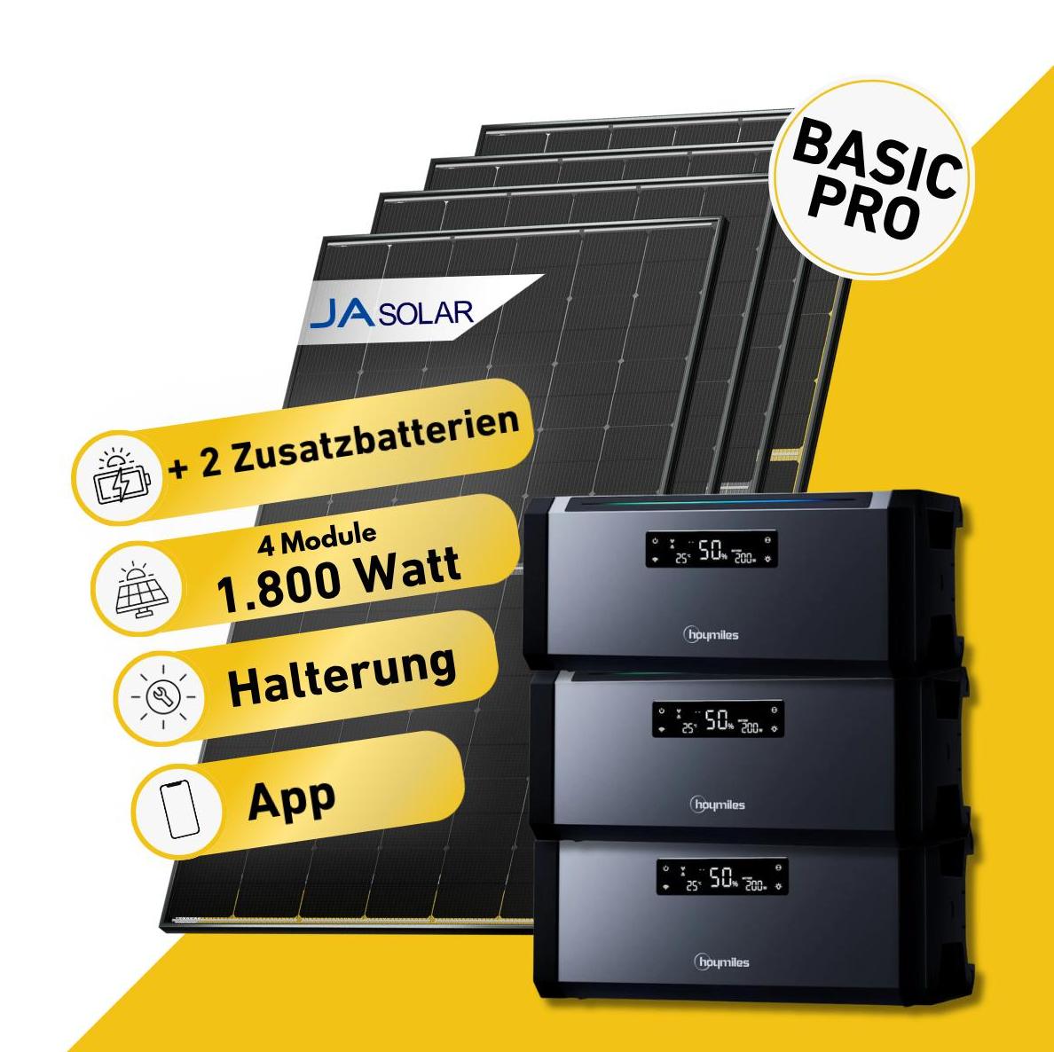 Balkonstrom Balkonkraftwerk 1820W Solaranlage mit Speicher | 2xZusatzspeicher | Balkonhalterung | 2xSolarmodul Bifazial | Hoymiles AC1920