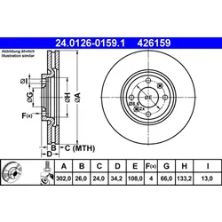 Bremsscheibe ATE 24.0126-0159.1 (2 Stk.) für Citroën Peugeot DS Opel C4 II Ds4