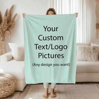 Inspire Curations Personalized Photo And Text Flannel Throw Blanket green 130x150 Cm