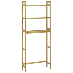 MODFU Toilettenregal Bambus Natur 68x20x165 cm 3 Ebenen Standregal über WC mit Kippschutz, platzsparender Bad Organizer, offene Fächer