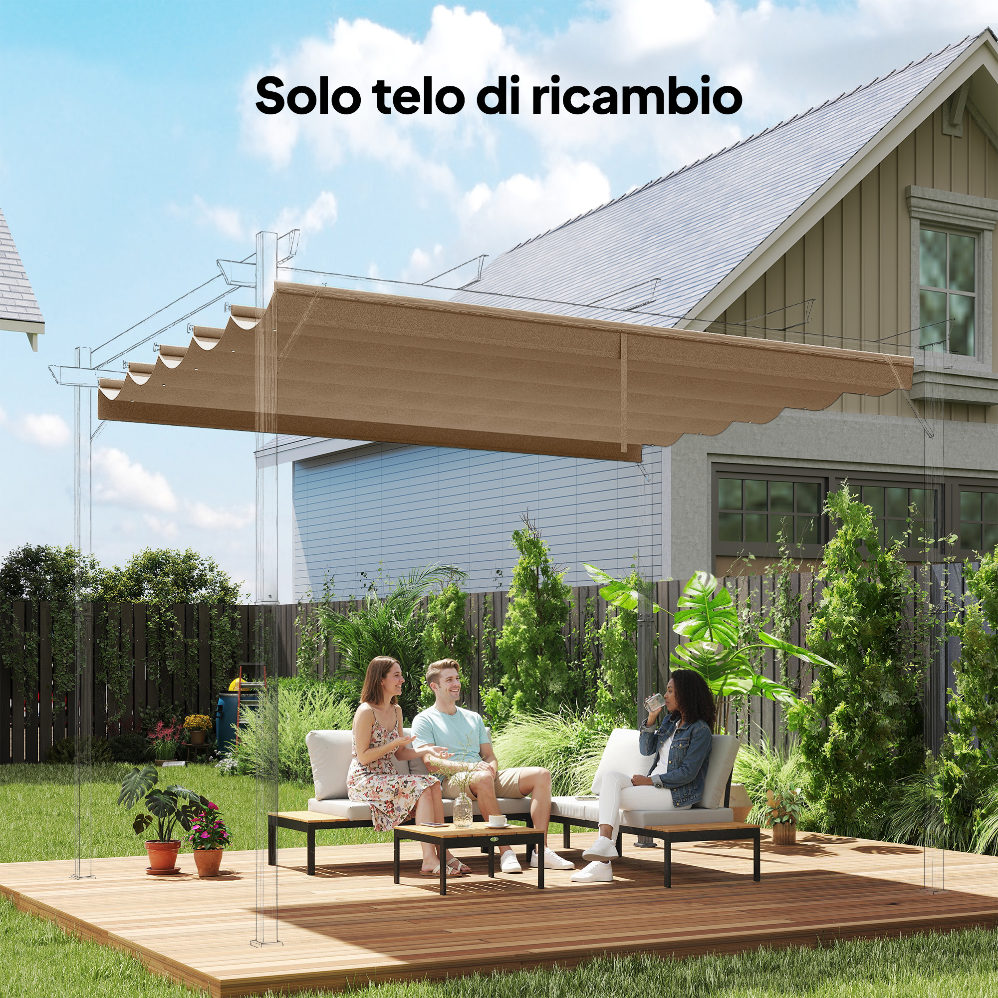 Outsunny Tetto per Gazebo Pergola con 10 Fori di Drenaggio in Poliestere, 250x255 cm, per Pergola 3x3m, Marrone Chiaro   Aosom Italy