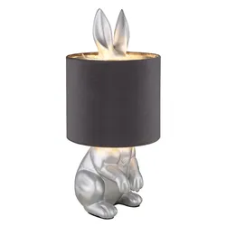 Tischleuchte Tischlampe Nachttischlampe Hasen Design Schlafzimmerlampe silber grau, Kunststoff, 1 Flammig 1x E27, DxH 18x41 cm