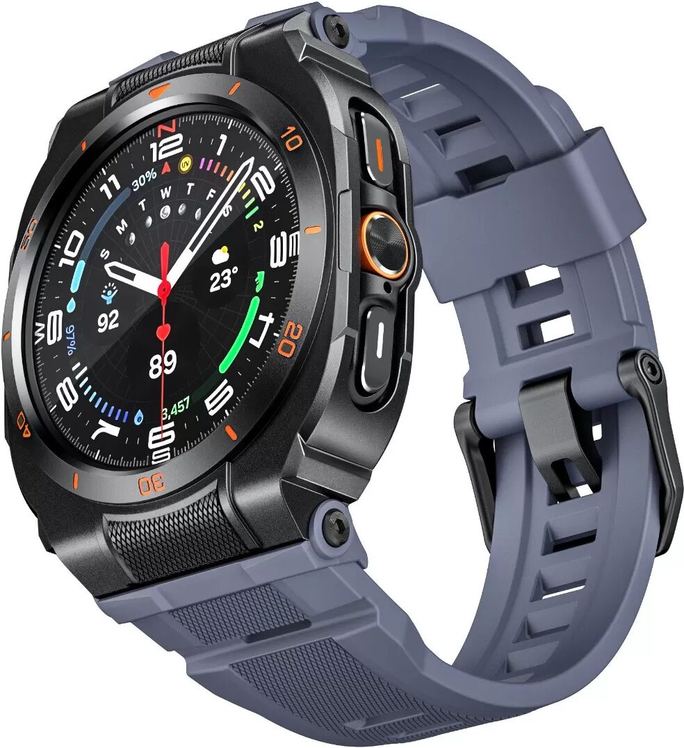 INF GDB Zwei-in-eins Halb-Wrap 47MM Armband, kompatibel mit Samsung Galaxy Watch Ultra GDB – Silikon, Zinklegierung, Edelstahl Grau+Blau