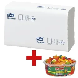 Tork Papierhandtücher H2 150299 inkl. Fruchtgummi »Phantasia« Party Box 750 g weiß, 21 cm
