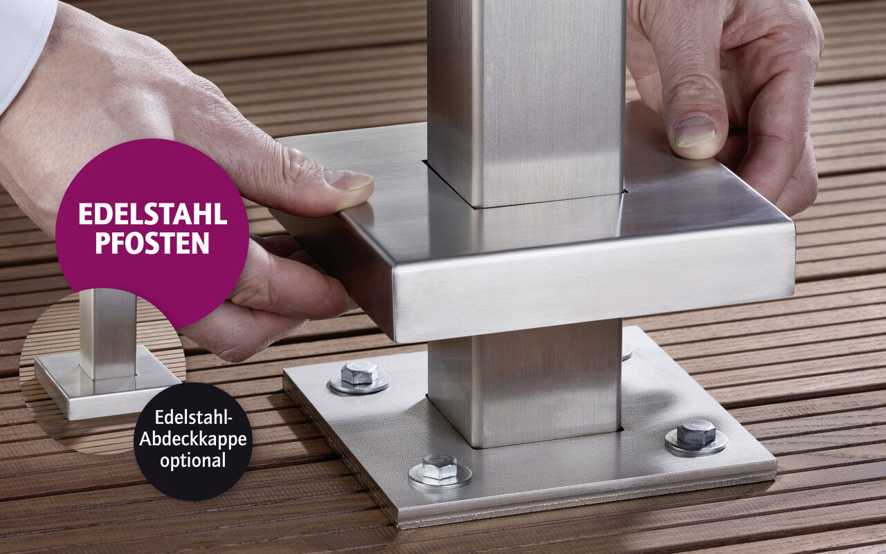 Ambiente Endpfosten-Set zum EINBETONIEREN 217 cm, 60 x 60 mm, Edelstahl